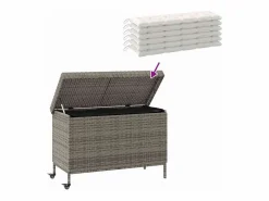 Caja de almacenamiento para jardín de mimbre de resina y ruedas Gris