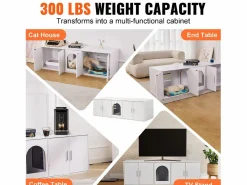 Caja de Arena para Gatos SucceBuy, Muebles Ocultos de Madera, 57,9 Pulgadas, Color Blanco Hot
