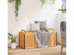Caja de cojines para exterior fabricada en madera maciza de acacia y acero. Marru00f3n Discount