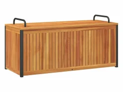 Caja de cojines para exterior fabricada en madera maciza de acacia y acero. Marru00f3n Discount