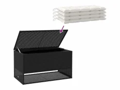 Armario De Jardín|Caja de cojín exterior negra 100x55x55,5cm resina tejida