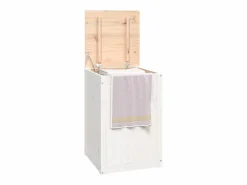 Caja de lavandería blanca 44x44x66 cm Madera maciza de pino Blanco New