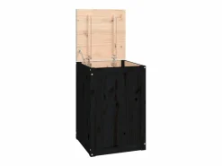 Caja de lavandería negra 44x44x66 cm Madera maciza de pino^