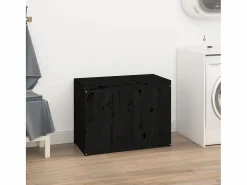 Cesto De Ropa|Caja de lavandería negra 88,5x44x66 cm Madera maciza de pino
