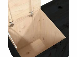 Cesto De Ropa|Caja de lavandería negra 88,5x44x66 cm Madera maciza de pino