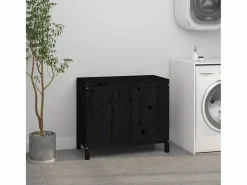 Caja de lavandería negra 88,5x44x76 cm Madera maciza de pino^ Hot