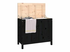 Caja de lavandería negra 88,5x44x76 cm Madera maciza de pino^ Hot