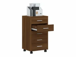 vidaxl Cajonera De Escritorio|Cajonera con ruedas madera contrachapada marrón roble
