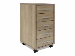 vidaxl Cajonera de oficina con ruedas 5 cajones color roble Color natural claro