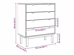 vidaxl Cajonera OTTA madera maciza pino marrón y 76,5x39,5x90 cm Gris Hot