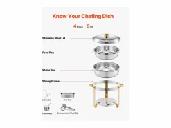 Materiales Y Utensilios De Cocina|Calentadores de Comida SucceBuy Juego de 4 Calentadores de Bufé Redondos de 4.7 L, de Acero Inoxidable, con 4 Cuencos de Gran Capacidad, Tapa y Pinzas