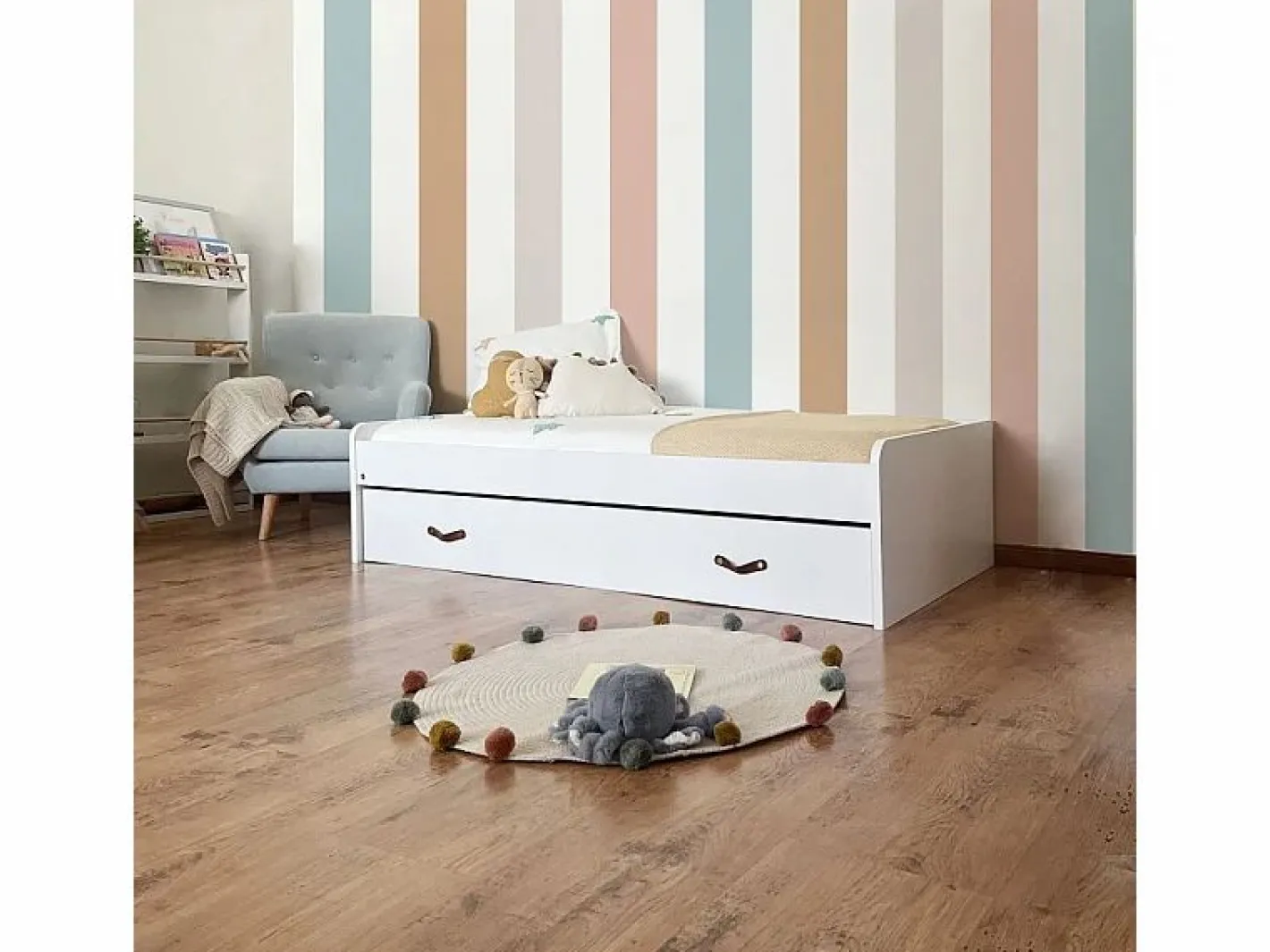 Cama + cajones aglomerado con somier y colchón 90x190cm Blanco Hot
