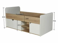 Vente-unique Cama 90 x 190 cm con almacenaje en color natural y blanco - LOSTYA Color natural claro / Blanco
