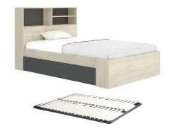 Vente-unique Cama 120 x 190 cm con almacenaje en color natural y antracita + somier - VARDIEL Gris antracita / Color natural claro Hot