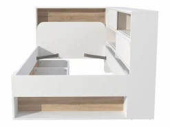 Cama 90 x 190 cm con almacenaje en color blanco y natural + somier - TAMADU^Vente-unique Best