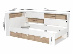 Cama 90 x 190 cm con almacenaje en color blanco y natural + somier - TAMADU^Vente-unique Best