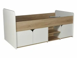 Vente-unique Cama Infantil|Cama 90 x 190 cm con almacenamiento en colores natural y blanco + somier + colchón - LOSTYA