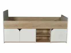 Vente-unique Cama Infantil|Cama 90 x 190 cm con almacenamiento en colores natural y blanco + somier + colchón - LOSTYA