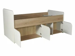 Vente-unique Cama Infantil|Cama 90 x 190 cm con almacenamiento en colores natural y blanco + somier + colchón - LOSTYA