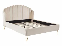 Vente-unique Cama 140 x 190 cm con cabecero ondulado de terciopelo + colchón - SAGALI Beige Hot