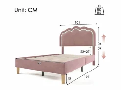 Merax Cama 90 x 190 cm con cabecero regulable - Terciopelo - LEDs - Rosa Discount