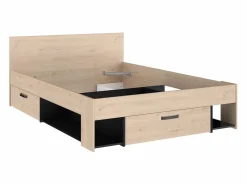 Cama 140 x 190/200 cm con cabecero y almacenaje en natural y negro - KINSELIA^Vente-unique Sale