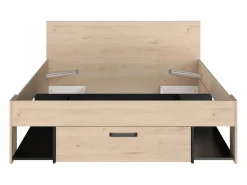 Cama 140 x 190/200 cm con cabecero y almacenaje en natural y negro - KINSELIA^Vente-unique Sale