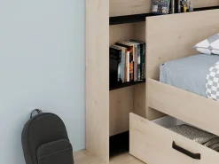 Cama 140 x 190/200 cm con cabecero y almacenaje en natural y negro - KINSELIA^Vente-unique Sale