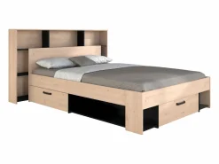 Cama 140 x 190/200 cm con cabecero y almacenaje en natural y negro - KINSELIA^Vente-unique Sale