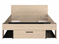 Vente-unique Cama Adulto|Cama 140 x 190/200 cm con cabecero en natural y negro + somier + colchón - KINSELIA