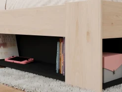 Vente-unique Cama Adulto|Cama 140 x 190/200 cm con cabecero en natural y negro + somier + colchón - KINSELIA