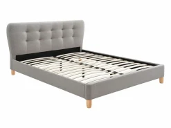 Vente-unique Cama 140 x 190 cm con cabecero capitoné tela + colchón - ELIDE Gris