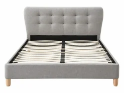 Vente-unique Cama Adulto|Cama 140 x 190 cm con cabecero capitoné tela - ELIDE