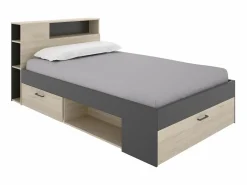 Vente-unique Cama Con Almacenaje|Cama Adulto|Cama 120 x 190 cm con cabecero con compartimentos en natural y antracita + somier - LEANDRE