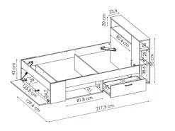 Vente-unique Cama Con Almacenaje|Cama Adulto|Cama 120 x 190 cm con cabecero con compartimentos en natural y antracita + somier - LEANDRE