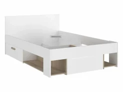 Vente-unique Cama Con Almacenaje|Cama Infantil|Cama 120 x 190 cm con compartimentos color blanco y natural + somier + colchón - KINSELIA