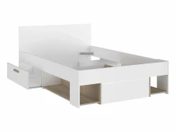 Vente-unique Cama Con Almacenaje|Cama Infantil|Cama 120 x 190 cm con compartimentos color blanco y natural + somier + colchón - KINSELIA