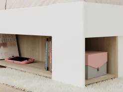 Vente-unique Cama Con Almacenaje|Cama Infantil|Cama 120 x 190 cm con compartimentos color blanco y natural + somier + colchón - KINSELIA