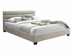 Vente-unique Cama 140 x 190 cm de tela de color + colchón - FAUSTIN Beige Outlet