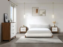 Cama 160 x 200 cm de tela de felpa y natural - GAMURA^Vente-unique Outlet