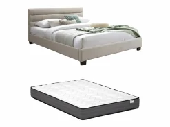 Vente-unique Cama 160 x 200 cm de tela en color + colchón - FAUSTIN Beige Sale