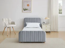 Vente-unique Cama Terciopelo|Cama 90 x 190 cm en terciopelo con costuras + colchón - ROGADI
