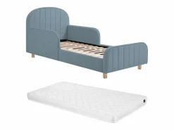 Vente-unique cama 90 x 190 cm tejido texturizado en color + colchón - MIRAVELO Azul Outlet