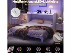 Merax Cama abatible - 140 x 200 cm - con cajón + USB + LED - tablero lacado alto brillo - MDF + aglomerado - Blanco Outlet