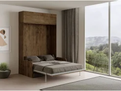 Cama abatible 160 vertical Kentaro Sofà con módulo a pared superior Nogal - ALESSIA 20^ITAMOBY