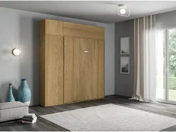 Cama abatible 160 vertical Kentaro con columna - módulo a pared superior - módulo con apertura vasistas Roble Natural^ITAMOBY Sale