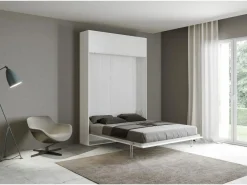 ITAMOBY Cama abatible 160 vertical Kentaro con módulo a pared superior Fresno Blanco Outlet