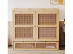 Cama abatible 140 x 200 cm - con 2 cajones - con somier de láminas - natural​ (colchón no incluido)^ModernLuxe Outlet