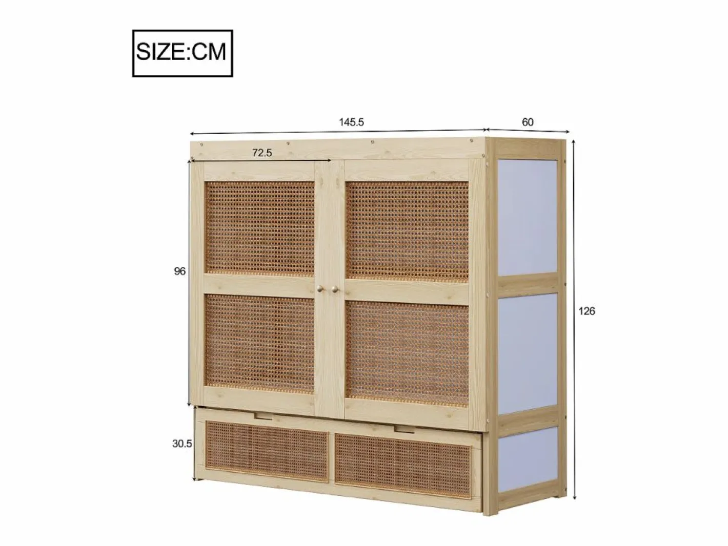 Cama abatible 140 x 200 cm - con 2 cajones - con somier de láminas - natural (colchón no incluido)^ModernLuxe Outlet