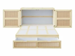 Cama abatible 140 x 200 cm - con 2 cajones - con somier de láminas - natural (colchón no incluido)^ModernLuxe Outlet